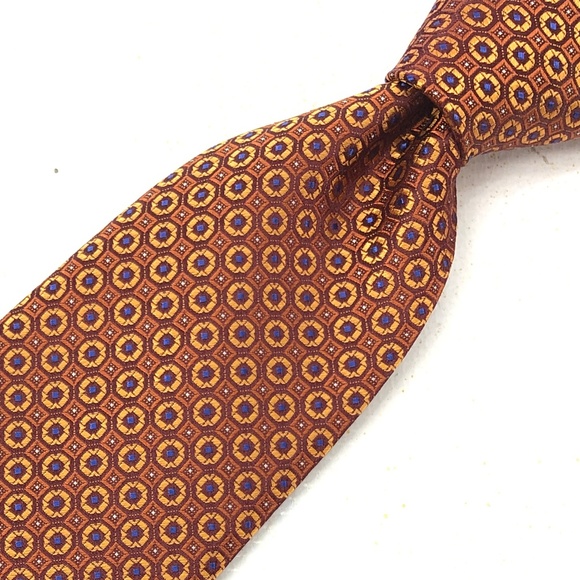 Canali Other - CANALI Macclesfield Tie Geometric Brown Gold Silk Canali Other - CANALI Macclesfield Tie Geometric Brown Gold Silk